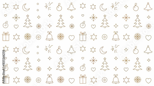Wallpaper Mural A delicate and festive seamless pattern featuring a repeating arrangement of minimalist christmas icons like trees bells and gifts in a subtle line art style on a clean white background Torontodigital.ca