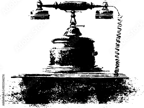Vintage rotary telephone stencil art for retro design projects