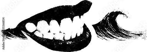 Abstract black and white wave and smile stencil for urban art design