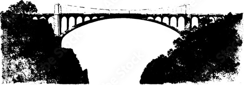 Black and white bridge stencil art with arc design