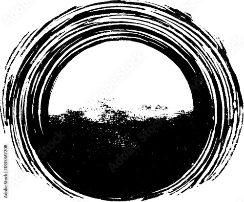 Black and white circular portal design for modern art illustrations