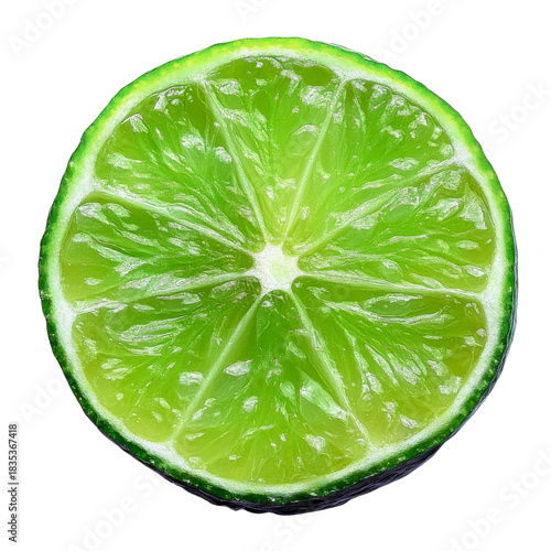 lime slice on transparent background, close up