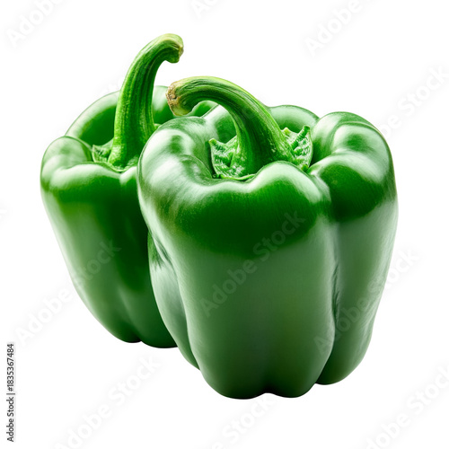 two green bell peppers isolated on transparent background.