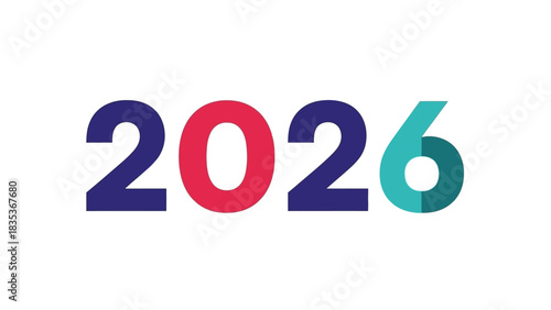 Creative typography for the new year 2026. A vibrant and modern design isolated on a white backdrop