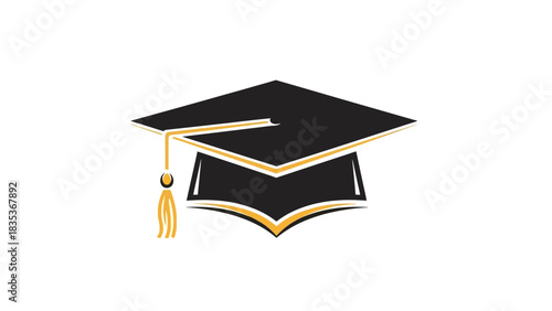 Class of 2026 graduation cap vector icon. Black mortarboard with a gold tassel symbolizing university achievement and commencement ceremony