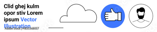 Cloud storage, social networking, online identity, digital interaction, user profile, connectivity. Cloud shape, thumbs-up symbol user profile icon. Cloud storage and social networking concept