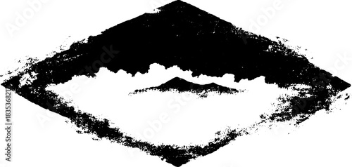 Abstract black and white floating diamond stencil art with grunge texture