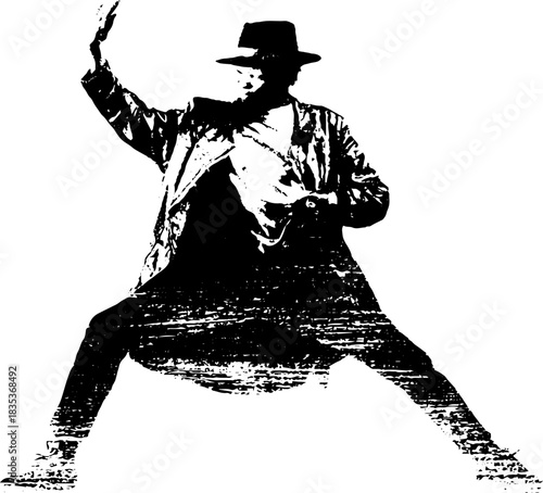 Dynamic street dancer silhouette in black and white for urban art designs