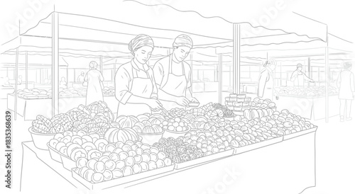 Market vendor fruit stand produce sale shop food healthy business retail local