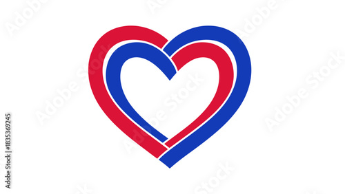 Intertwined hearts in red and blue, creating a symbol of love and connection.