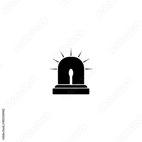 Illustration of a black siren with light rays emanating from it against a white background on transparent background