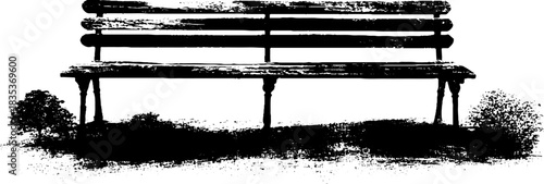 Minimalist black and white park bench stencil illustration for urban design