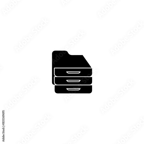 Illustration of a black filing cabinet with three drawers stacked on top of each other neatly on transparent background