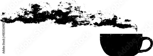 Grunge stencil illustration of steaming coffee mug for urban art design