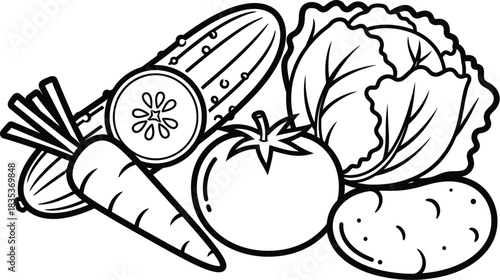 Vegetables carrot cucumber tomato cabbage potato food healthy diet vegan raw