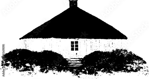 Black and white stencil illustration of nordic style house for urban design projects