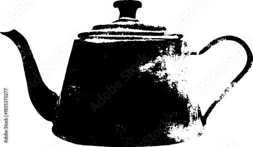 Vintage enamel teapot stencil art for rustic kitchen decor and print design