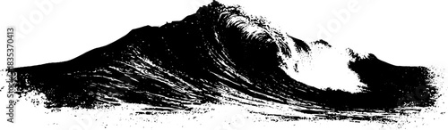 Monochrome ocean wave stencil art for coastal design and decor