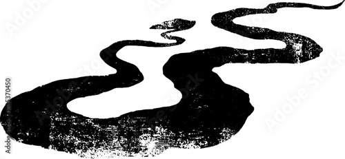 Abstract black and white river bend stencil illustration for urban art design