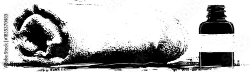 Monochrome stencil artwork of rolled towel and bottle for spa design