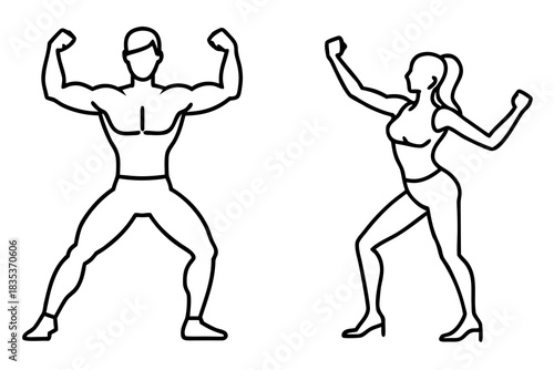 line art Fitness workout man and woman silhouette vector illustration isolated on white background