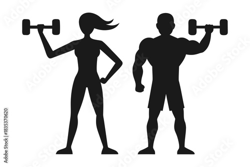 Fitness workout man and woman silhouette vector illustration isolated on white background