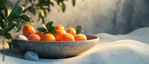 Fototapeta Naklejka Na Ścianę i Meble -  Ripe medlar fruits in white bowl on stone