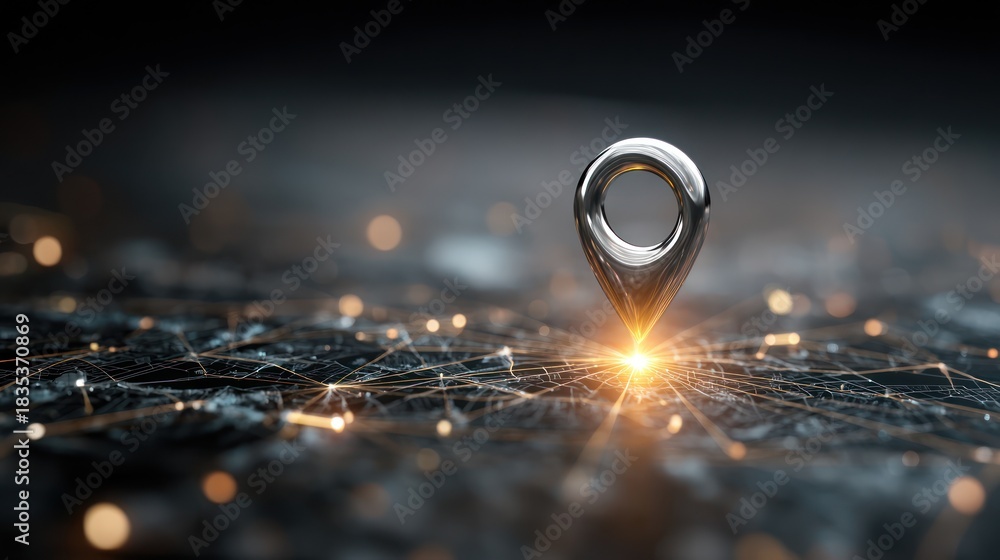 custom made wallpaper toronto digitalA shiny silver location marker illuminates a network of glowing lines