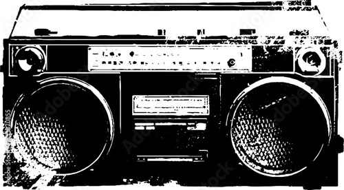 Retro boombox stencil art illustration with distressed texture for urban design