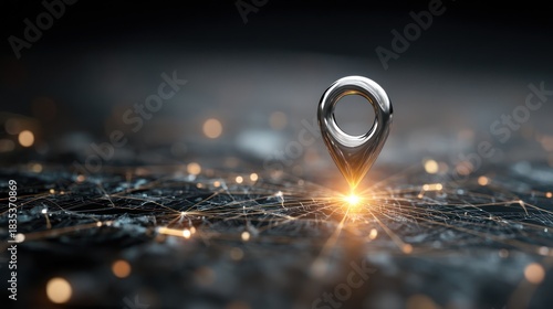 Wallpaper Mural A shiny silver location marker illuminates a network of glowing lines Torontodigital.ca