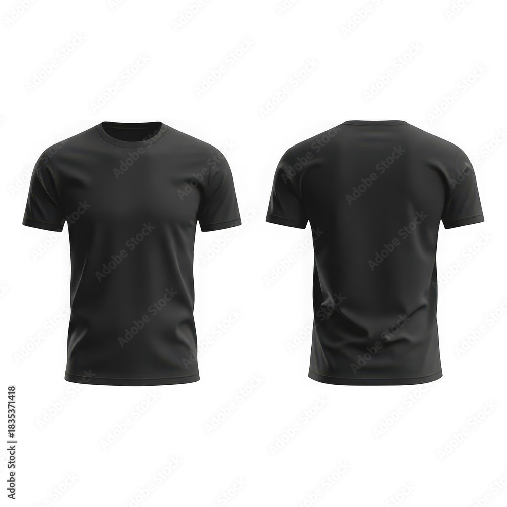 Naklejka premium Black t-shirt front and back view isolated on a transparent background