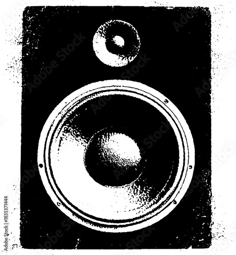 Black and white stencil illustration of a retro speaker for urban art design
