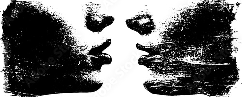 Abstract black and white stencil art of faces in profile