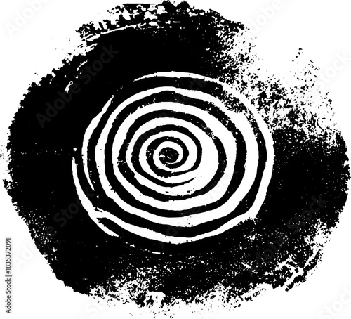 Grunge spiral diagram in black and white stencil art for design and print