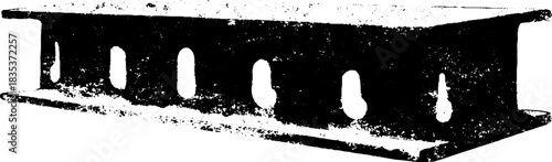Black and white stencil illustration of steel beam segment for architectural design