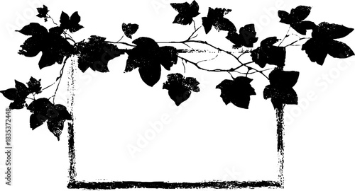 Black and white stencil of stylized vine with decorative leaves for design projects