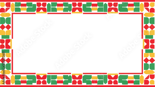 Vibrant geometric border frame design featuring bold Pan African colors perfect for celebratory announcements or modern invitations