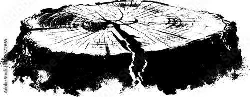 Black and white stencil illustration of tree cross section for nature and design concepts