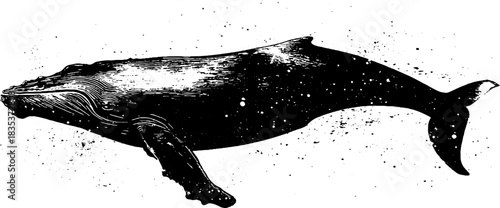 Black and white whale silhouette stencil art for ocean-themed designs