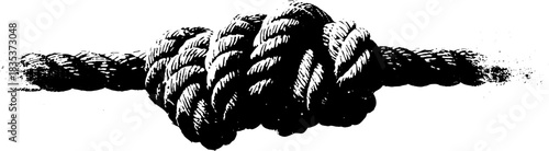 Black and white stencil illustration of aged rope knots for nautical design