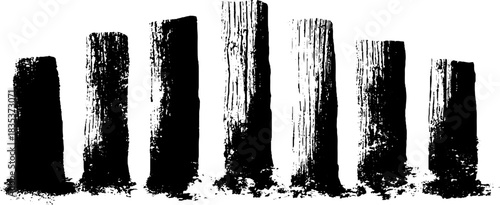Monochrome stencil of aged timber textures in vertical alignment for rustic design