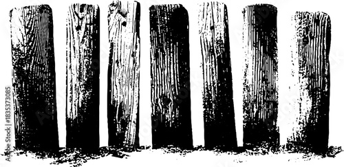 Aged timber planks black and white stencil illustration for rustic design