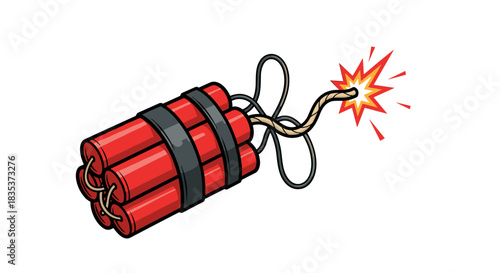 A cartoon illustration of a bundle of red dynamite sticks with a lit fuse sparking and burning, signaling an imminent explosion.