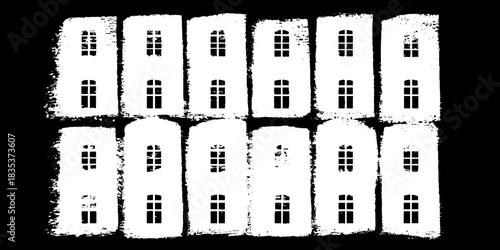 Black and white urban window stencil illustration for artistic design and decor
