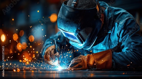 Wallpaper Mural A skilled worker wearing a protective mask, welding with bright sparks and focused intensity Torontodigital.ca