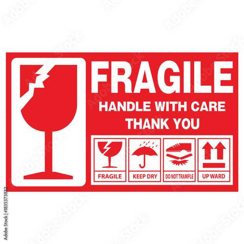 Fragile Shipping Label Handle with Care for Safe Delivery with Pictograms and Instructions