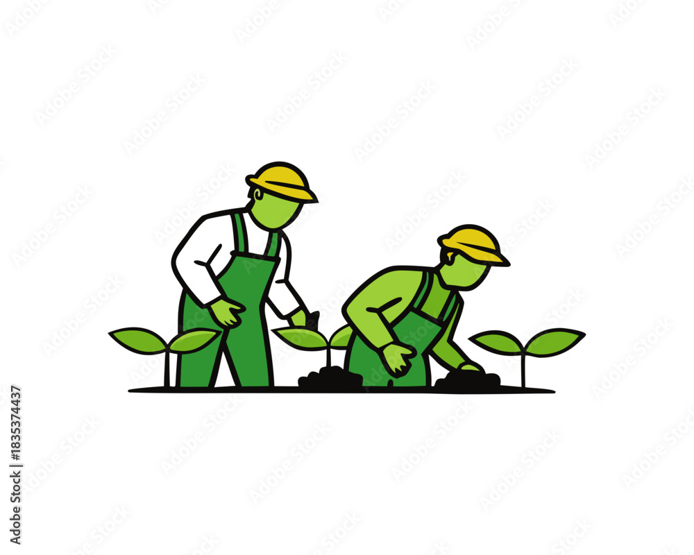 Obraz premium Farmers planting vector illustration isolated on white background