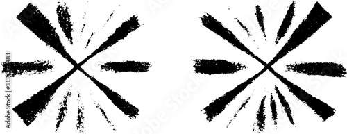 Black and white stencil illustration of angular shapes with radiating patterns for urban art design