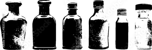 Black and white stencil illustration of vintage bottles for urban art designs