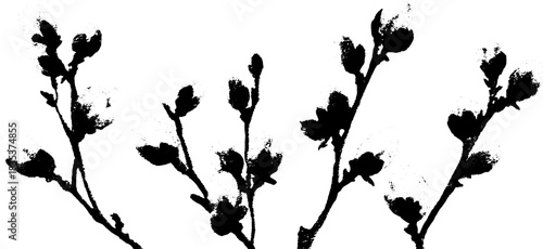 Minimalist black and white stencil art of blossoming buds for nature-inspired decor